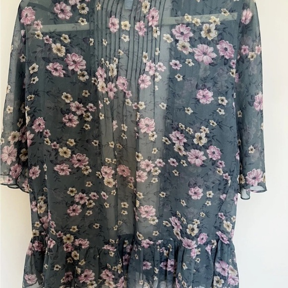 American Eagle Green Floral Sheer Ruffle Cardigan - Picture 5 of 5